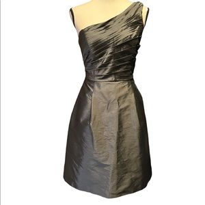 MONIQUE LHUILLIER Bridesmaids One Shoulder Pleated Slate Color A Line Dress